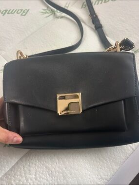 Michael Kors Black Leather Crossbody with Gold-Tone Lock